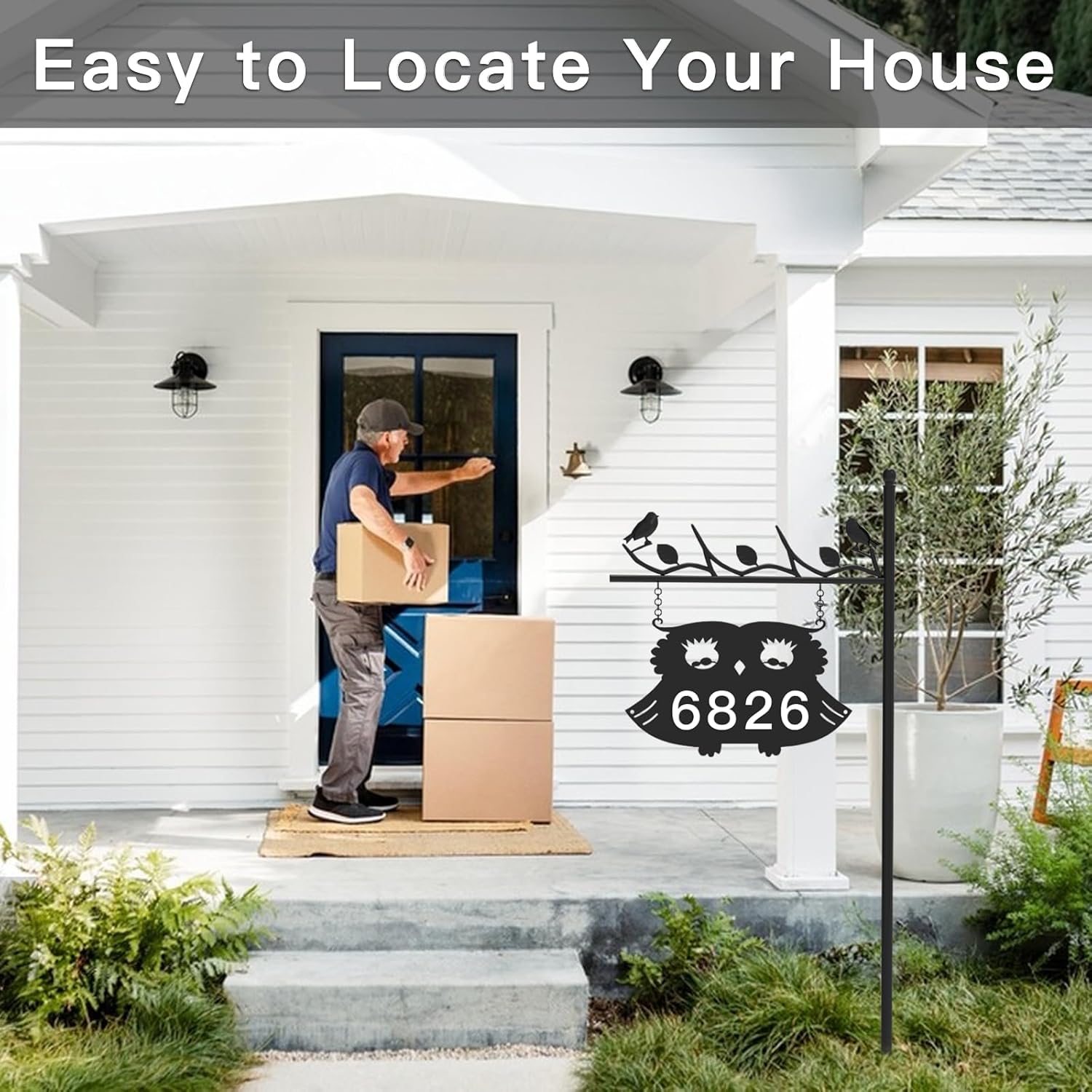 Metal Address Sign for Houses, House Numbers for Outside, Double-Sided Reflective Home Address Sign For Yard, Mailbox Decor Numbers, Address Plaques for High Visibility with 44in Pole