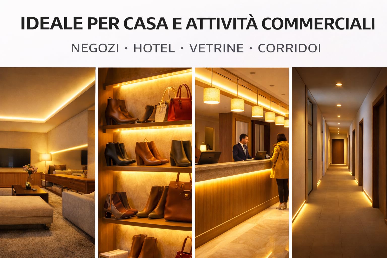 Generico Striscia LED 100 Metri 220V Luce Calda 3000K – Con Spina e 10 Prese Incluse – 8W/M – 8mm – Tagliabile Ogni 10 cm – Illuminazione Casa e Ambienti Commerciali