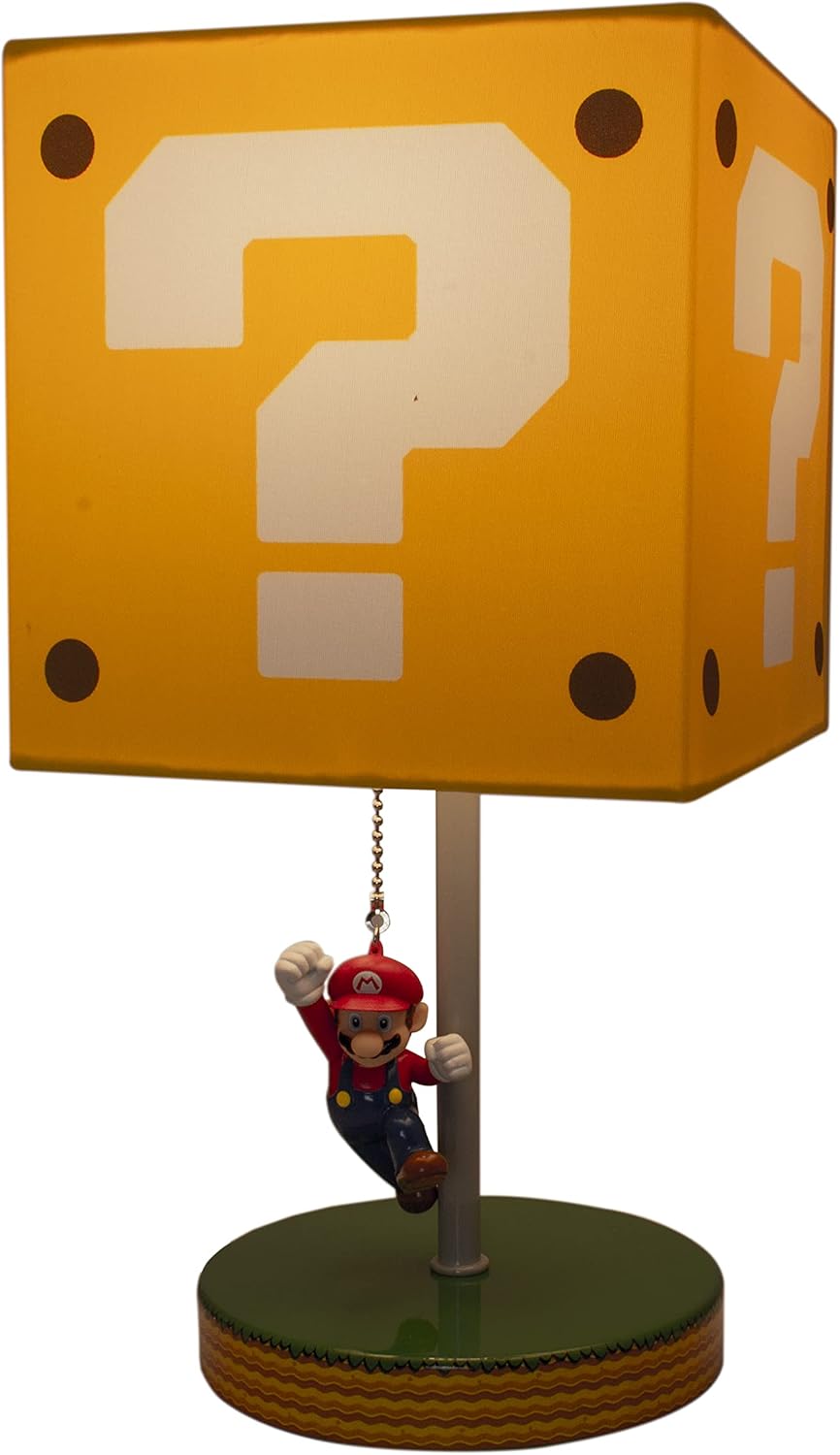 Paladone Super Mario Question Block Table Lamp with Mario Chain Pull - Officially Licensed Nintendo Merchandise,Yellow