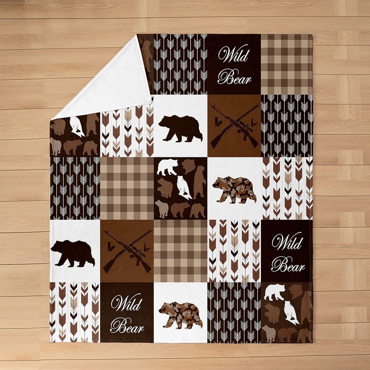Bear Flannel Fleece Throw Blanket Queen 90"x90" Kids Brown Buffalo Check Plush Blanket for Boys Girls Teens Boho Arrow Camo Farmhouse Fuzzy Blanket Soft Wild Animal All Season Bed Blanket Room Decor