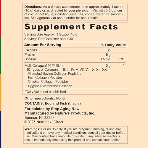 Miniatura 4 de Stop Aging Now - Polvo de péptidos de colágeno múltiple - Tipos i, ii, iii, v, x Sin sabor - 10.58oz