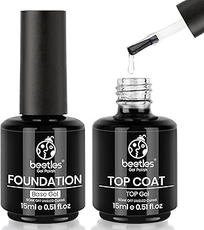 Beetles Gel Polish 2x15ML No Wipe Top and Base Coat Set - Shine Finish and Long Lasting Soak Off LED Nail Lamp Gel Base Top Coat Finish Nail Art Design Manicure for Girls