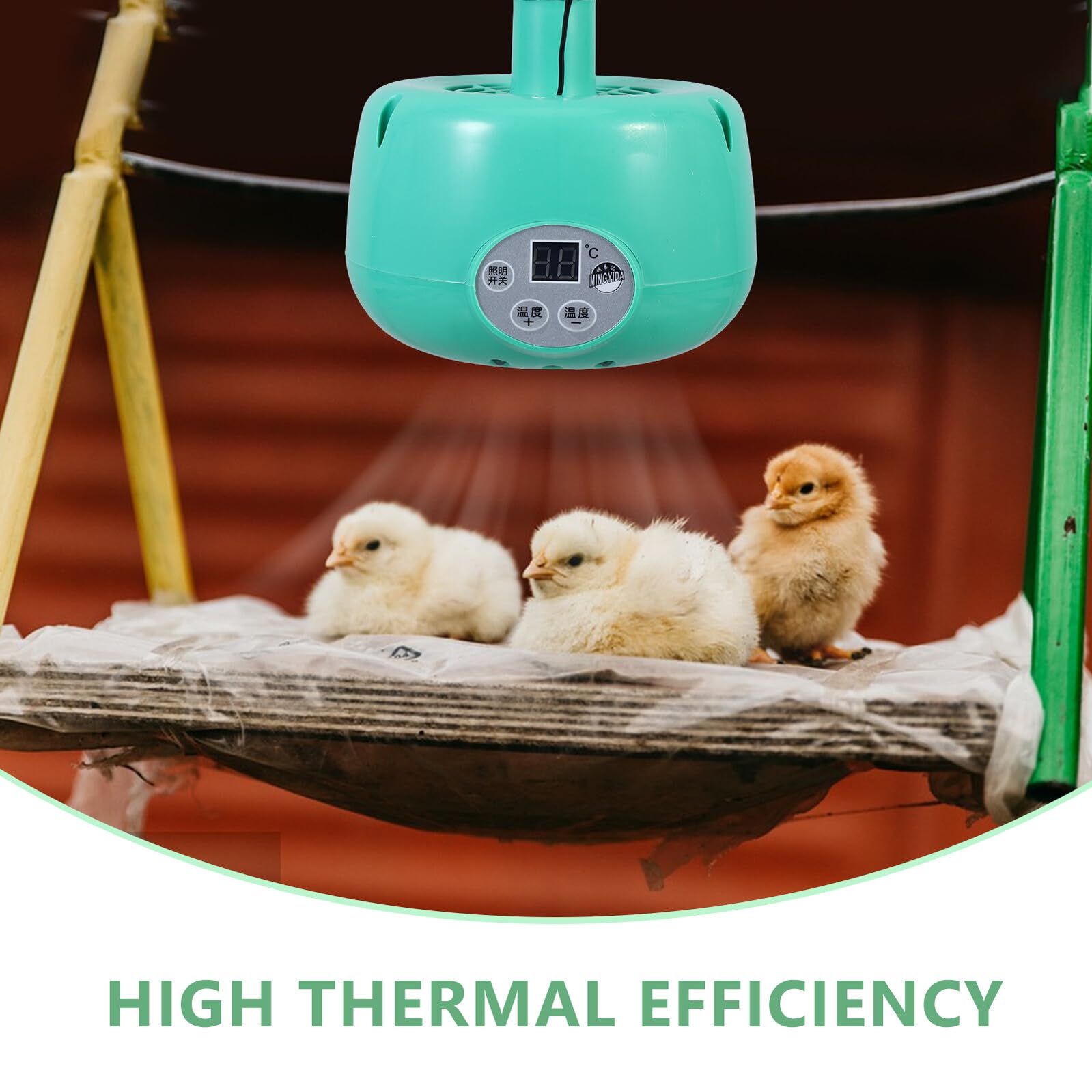 Lampada Riscaldante per Allevamento Pulcini Temperatura Regolabile | LED Luce Calda, Uso Sicuro senza Emissione Luminosa, Struttura in Plastica e Metallo, Colore Verde