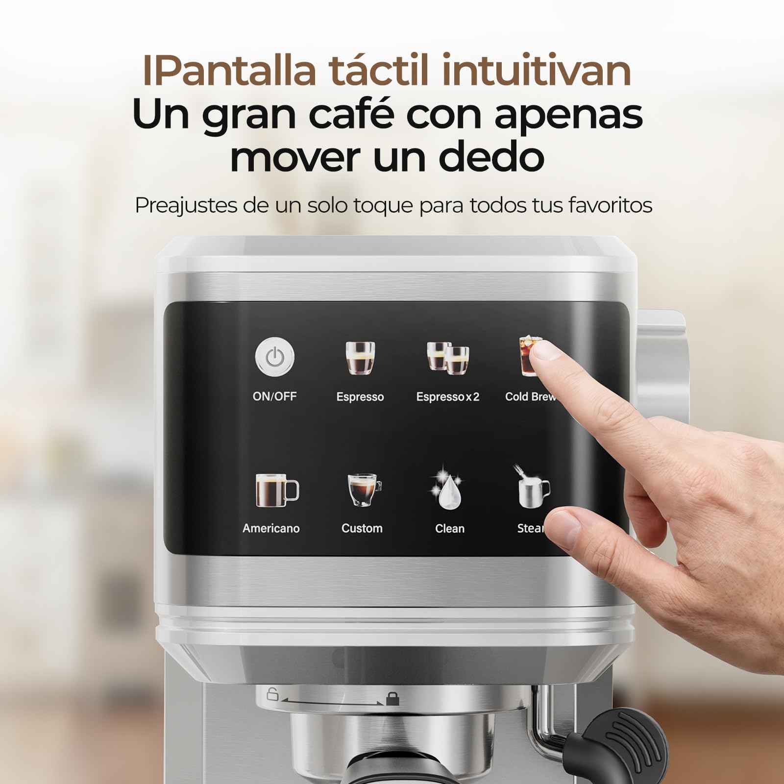 VIOMI T1B Pro 20 Bar Cafetera Espresso con Espumador de Leche, 2 en 1 | Café Molido y Cápsulas, Cold Brew, Pantalla Táctil, Para Cappuccino y Latte, Autolimpieza, Depósito 1,1 L, Acero Inoxidable