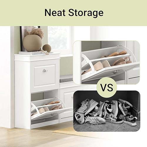 Miniatura 102 de Haotian FSR82-L-SCH - Zapatero de pasillo negro, zapatero de diseño moderno, zapatero delgado con cajón abatible y cojín de asiento acolchado Negro