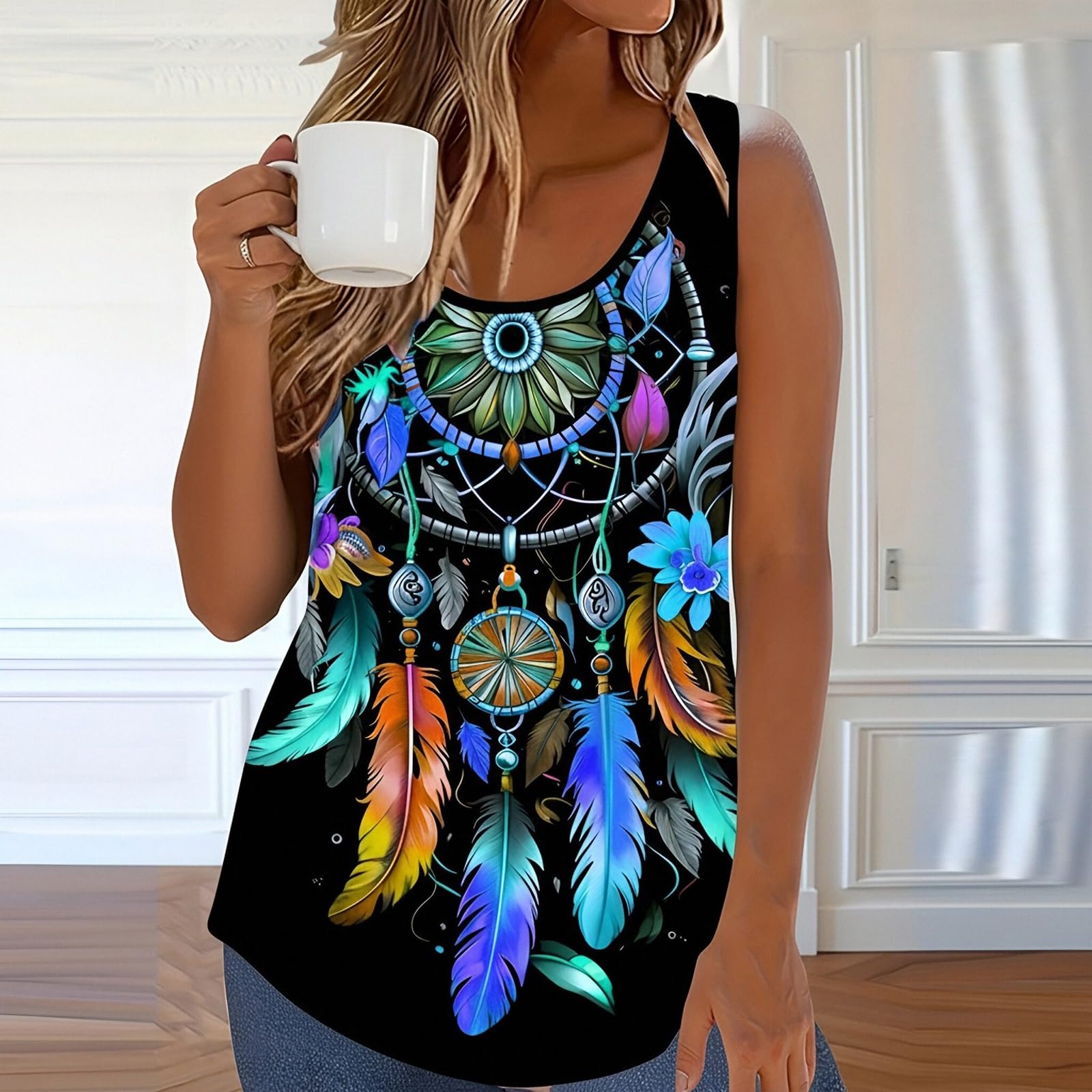 Camiseta sin mangas casual con estampado floral para mujer — view 4