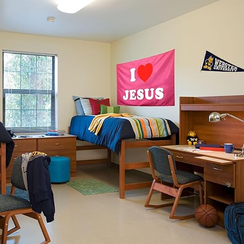 Miniatura 6 de Bandera de Jeus con texto en inglés "I Heart Jeus", color rosa, divertidas banderas de dormitorio universitario para niñas, banderas geniales para