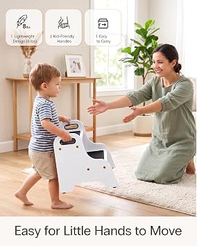 StrongTek Children's Step Stool 2 Steps Wood with Handles White 150 kg