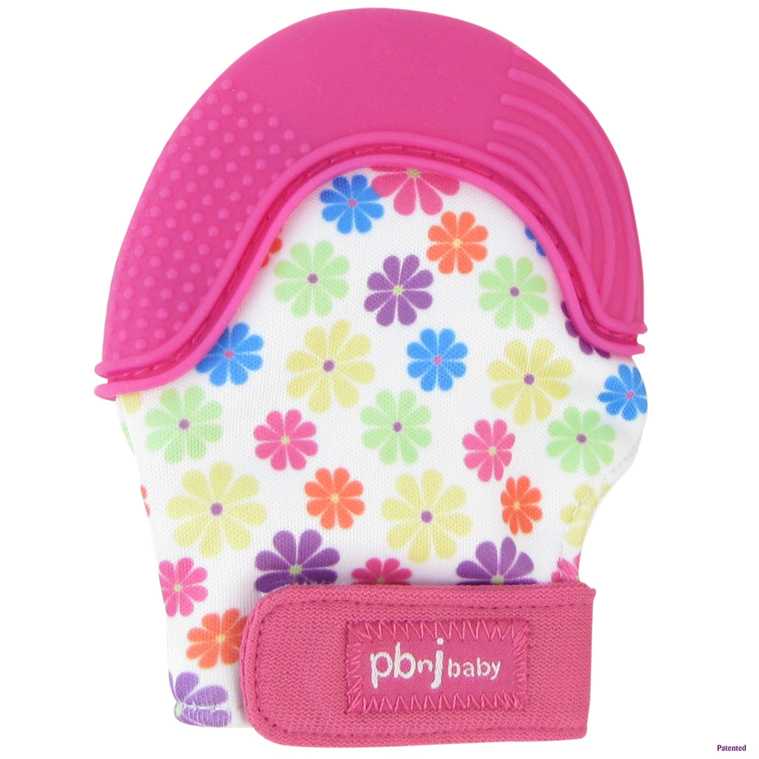 PBnJ baby Silicone Infant Teething Mitten Teether Glove Mitt Toy with Travel Bag (Flowers)