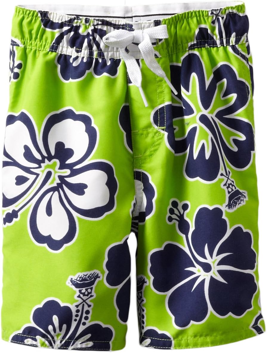 Wes and Willy Little Boys' Skull Hibiscus Swim Trunk