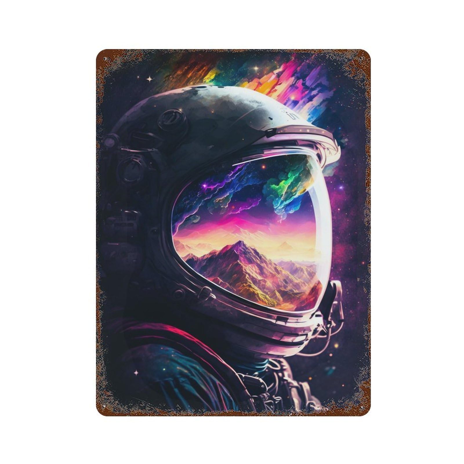 Astronaut Reflections 1 Decorative Tin Sign 15.7"x11.8", for Bistro, Counter And Cafe Decor, Retro Wall Decor