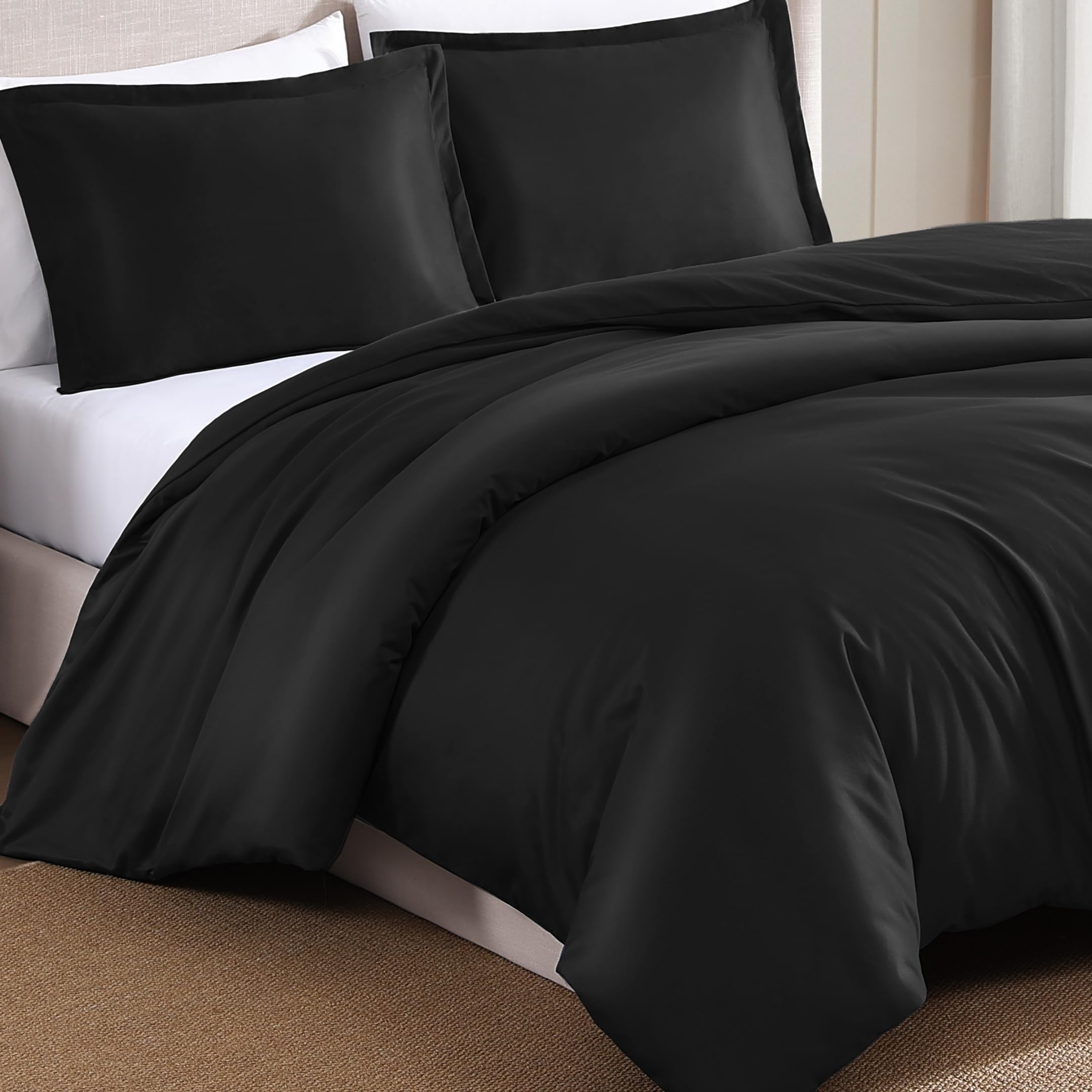 Duvet Cover Set 1000 Thread Count Egyptian Cotton - Black King Size Bedding with Pillow Shams