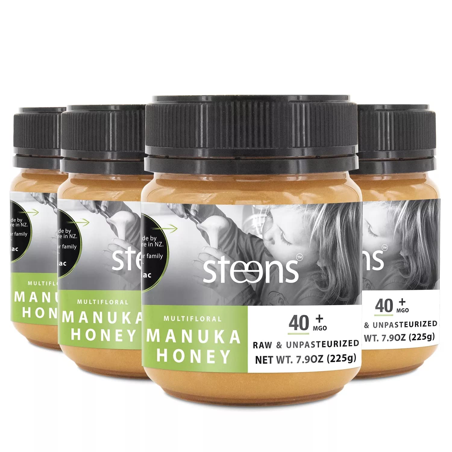 Steens Manuka Honey - MGO 40+ - Multifloral 100% Certified Manuka Honey - Bottled and Sealed in New Zealand - 4 x 7.9 oz