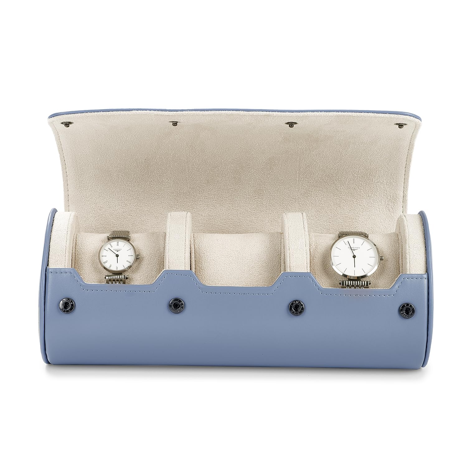 HVMBEUGOS Elegant Light Blue 3 Slots Watch Box for Travel & Storage Watch Case with Removable Pillows