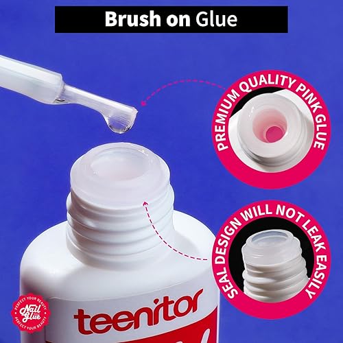 Miniatura 2 de Teenitor Strong Nail Glue, 42ml Professional for Press Ons, Brush-On for Acrylic Nails, Bond With File, Long Lasting, 10 Pcs