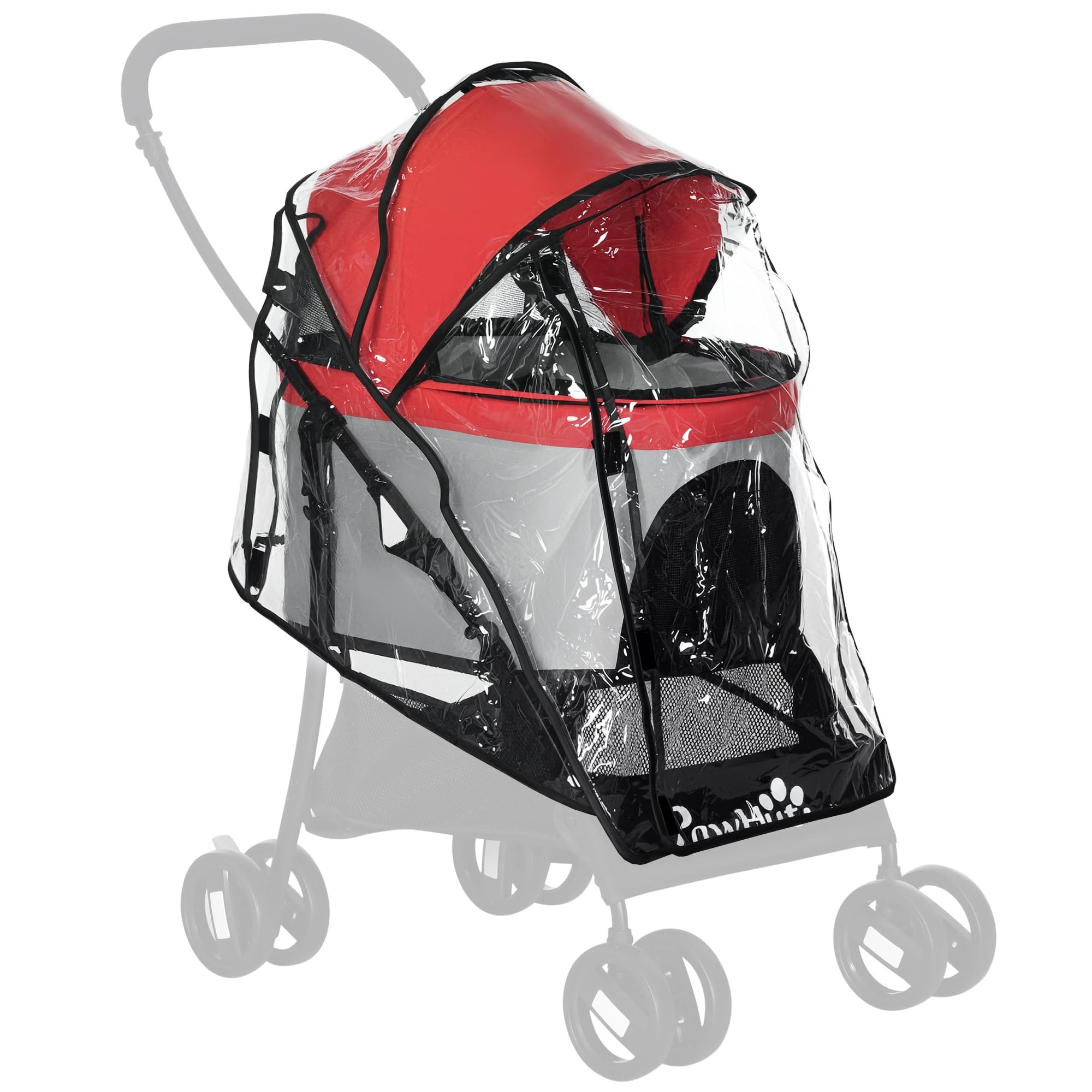 PAWHUT Dog Pram Rain Cover with Front, Rear Entry in Clear