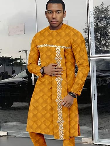 Miniatura 5 de Bazin Riche - Conjunto de ropa tradicional africana para hombre, abrigos largos con estampado de dashiki y pantalones Ankara de 2 piezas