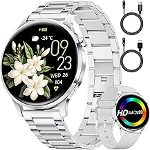SUNKTA Women’s Smartwatch with Phone Function 7.9 mm Thin 1.32 Inch AMOLED Elegant Silver Stainless Steel Smart Watch Wome…