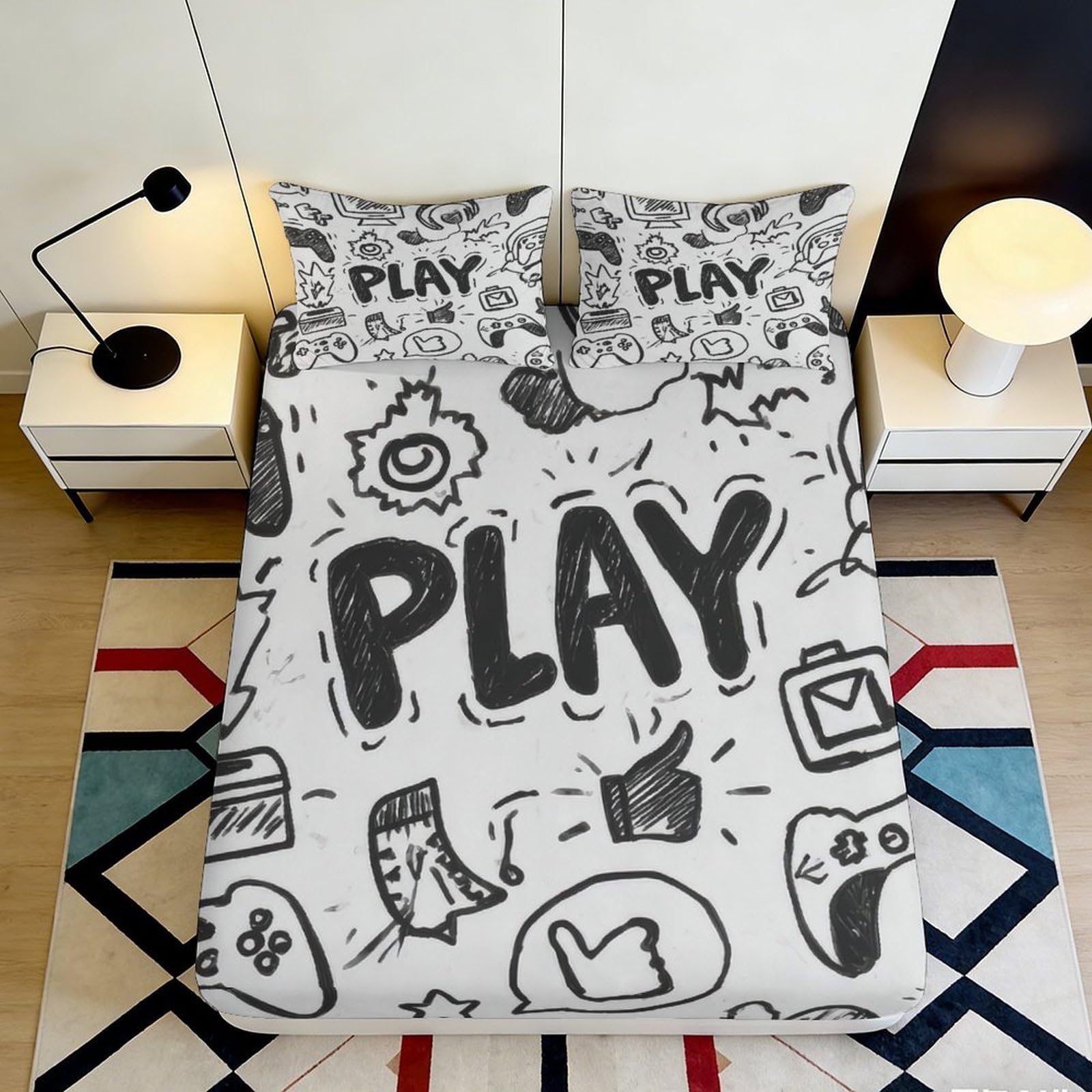 Jqzkxnhpbr Style-8 3D Printed Graffiti Cartoon Fitted Sheet Microfiber Soft Anti-Slip Play Pattern Mattress Cover For Bedroom Dorm Decor 90X200x25cm