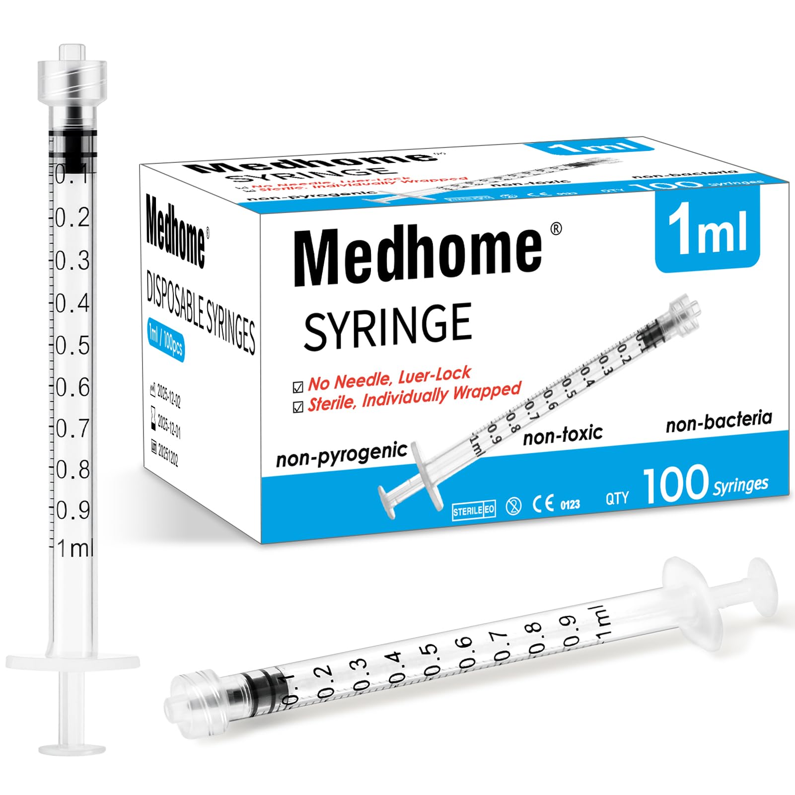 Medhome 1mL Luer Lock Syringe 100 Pack