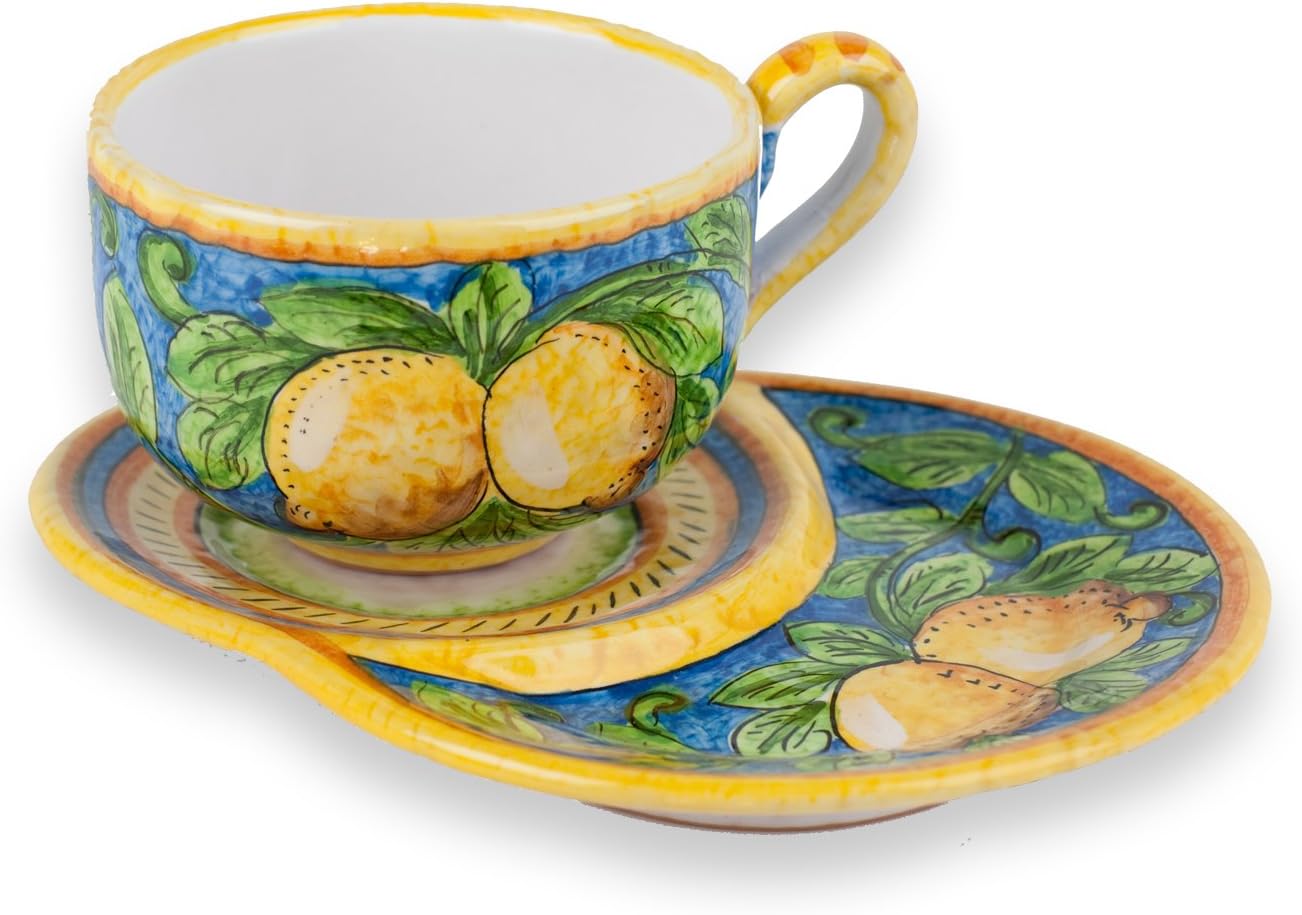 Hand Painted Limone Latte Cup with Saucer from Italy