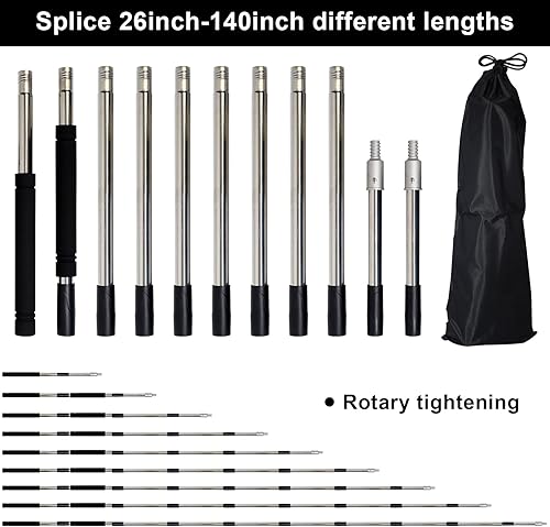 Miniatura 2 de Frebuta Poste de extensión telescópico de 2 pies a 12 pies, varilla telescópica multiuso cepillo y poste de araña para exteriores, rodillo de