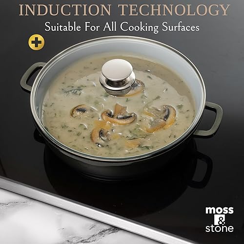 Miniatura 10 de Moss & Stone Olla ovalada de aluminio fundido a presión de 15 pulgadas, compatible con inducción, estufa de gas y placa de cerámica, olla de pasta