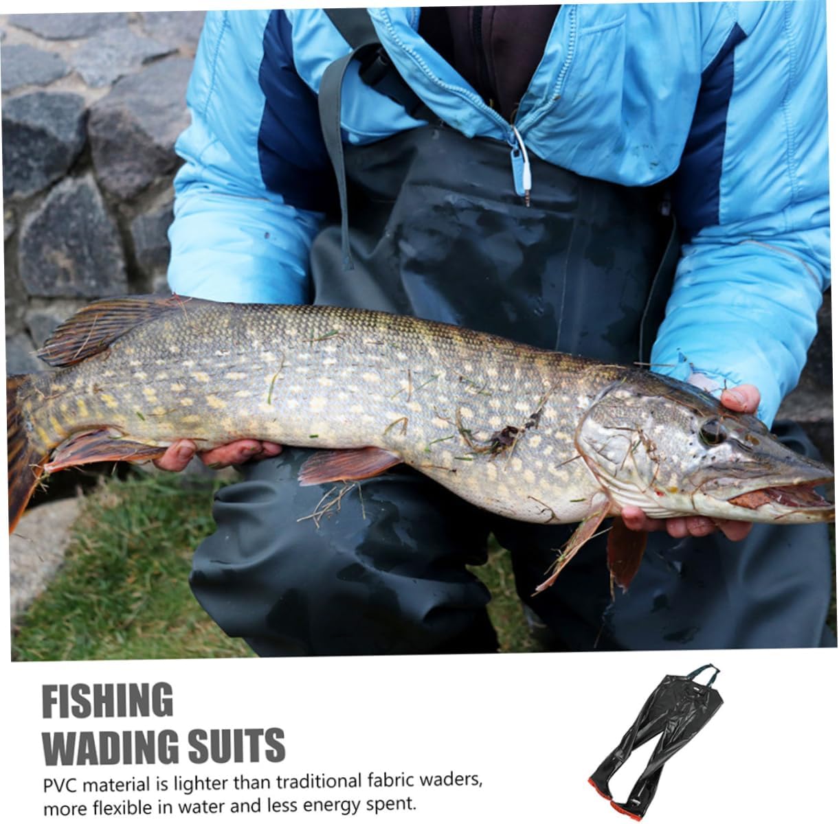 Fishing Clothing Breathable Wading Pants Suit for Outdoor Fishing and Hiking Lightweight Reinforced Boot Attachment Material Easy to Carry Black
