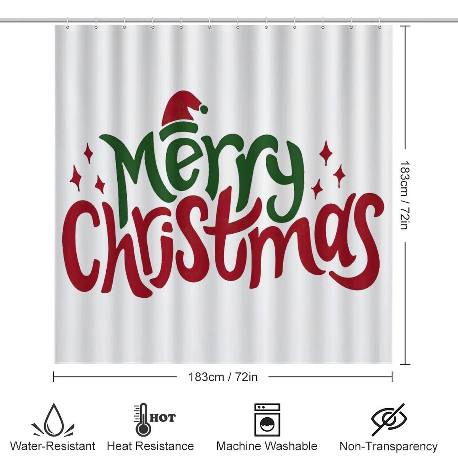 Feliz Navidad Baño de Cuatro Piezas Tappeto De Baño De Bambú, Antideslizante Y Lavable, Ideal para Ducha Y Baño Moderno 183×183cm