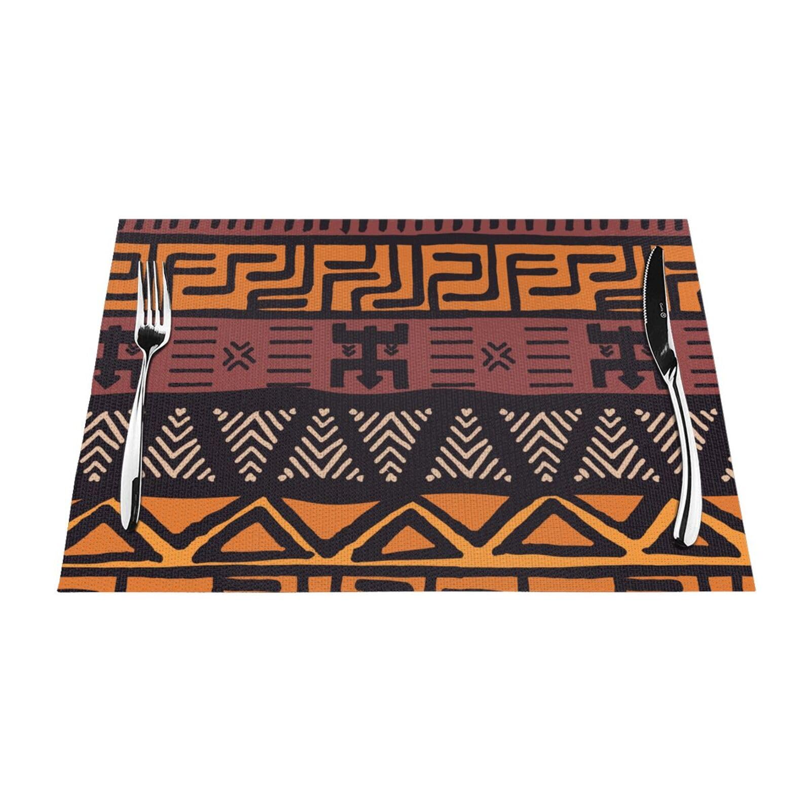 PVC Placemat Set of 4 PCS, 45x30 CM, African Mud Cloth Tribal Printed Non-Slip Heat Resistant Place Mats for Kitchen Dining Table Indoor Outdoor