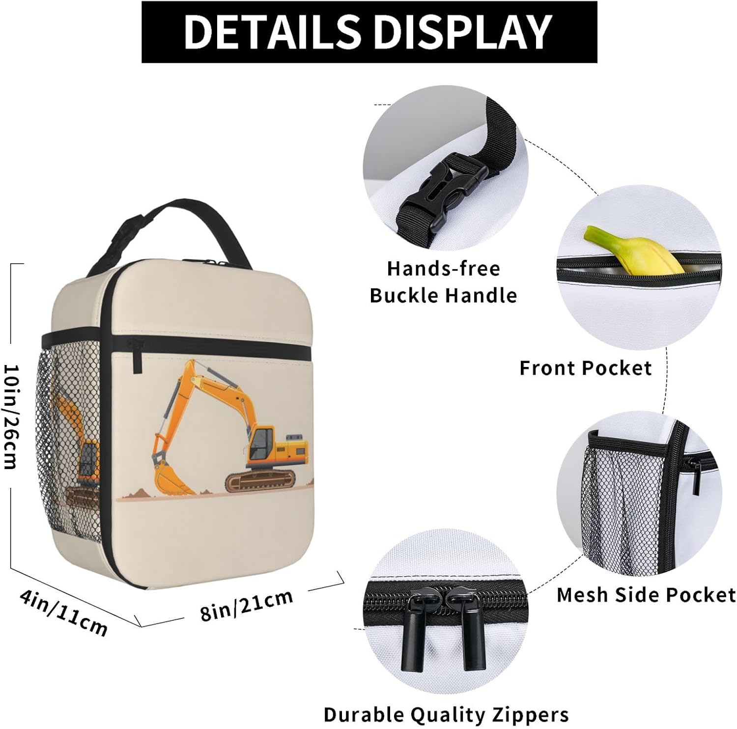 Insulated Lunch Box for Kids Boys Girls, Reusable Lunch Bag for School, Office, Work, Picnic, Travel, Excavator Lunch Box - Image 6