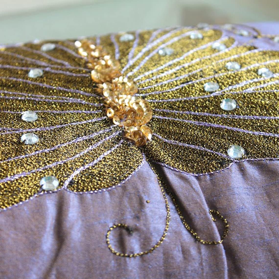 The HomeCentric Purple Lumbar Pillow Cover, Butterfly Theme Crystals Sparkly Glitter Pillows Cover, 12x16 inch (30x40 cm) Lumbar Pillow Cover, Rectangle Silk Lumbar - Embroidered Butterfly