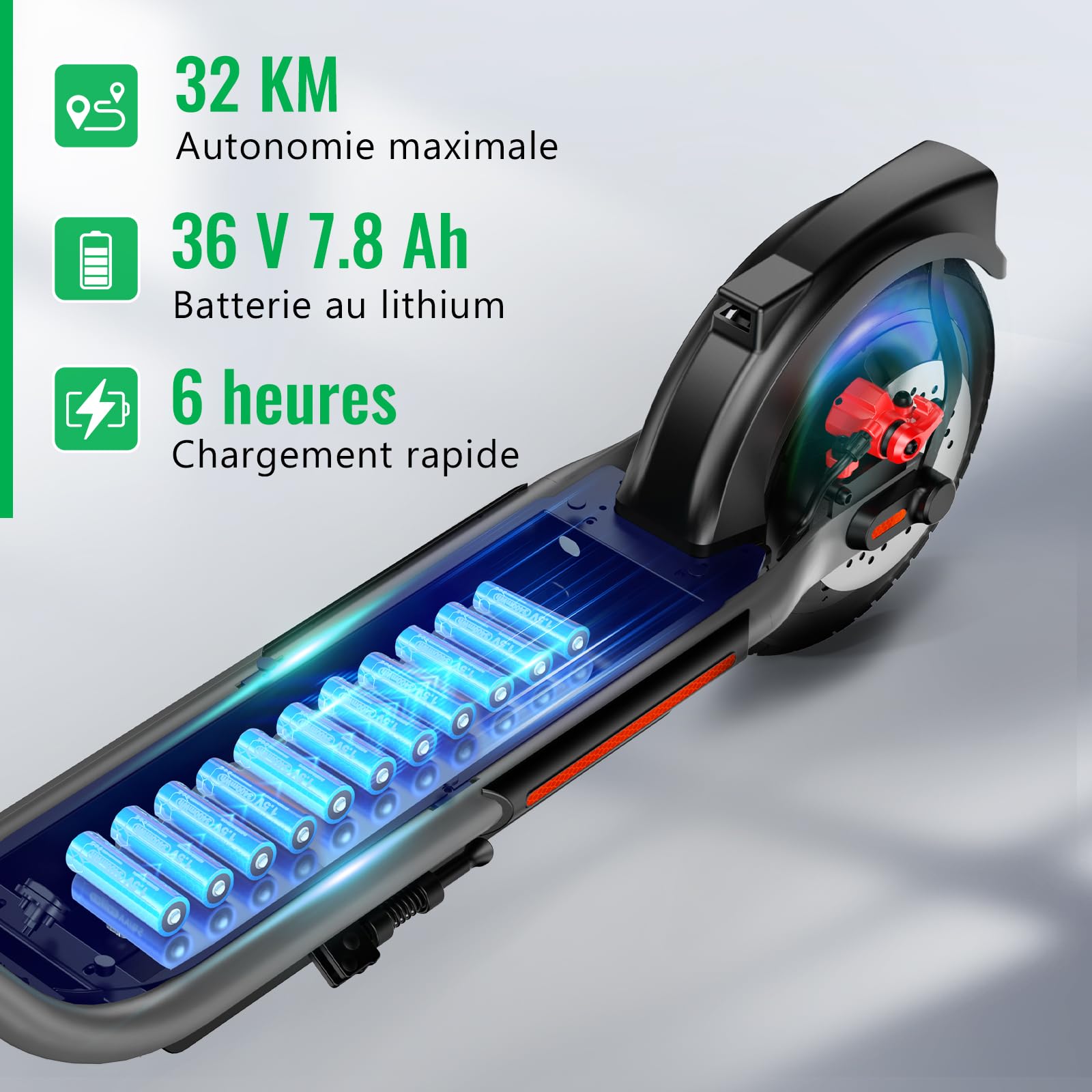 Uni-chic Trottinette Électrique Adulte 10 Pouces, Batterie 36V 7.8Ah, Autonomie 32km, Vitesse Max 25km/h, Freins Double, Pneus Anti-crevaiso, Éclairage Automatique, Écran LCD, Pliable, Noir