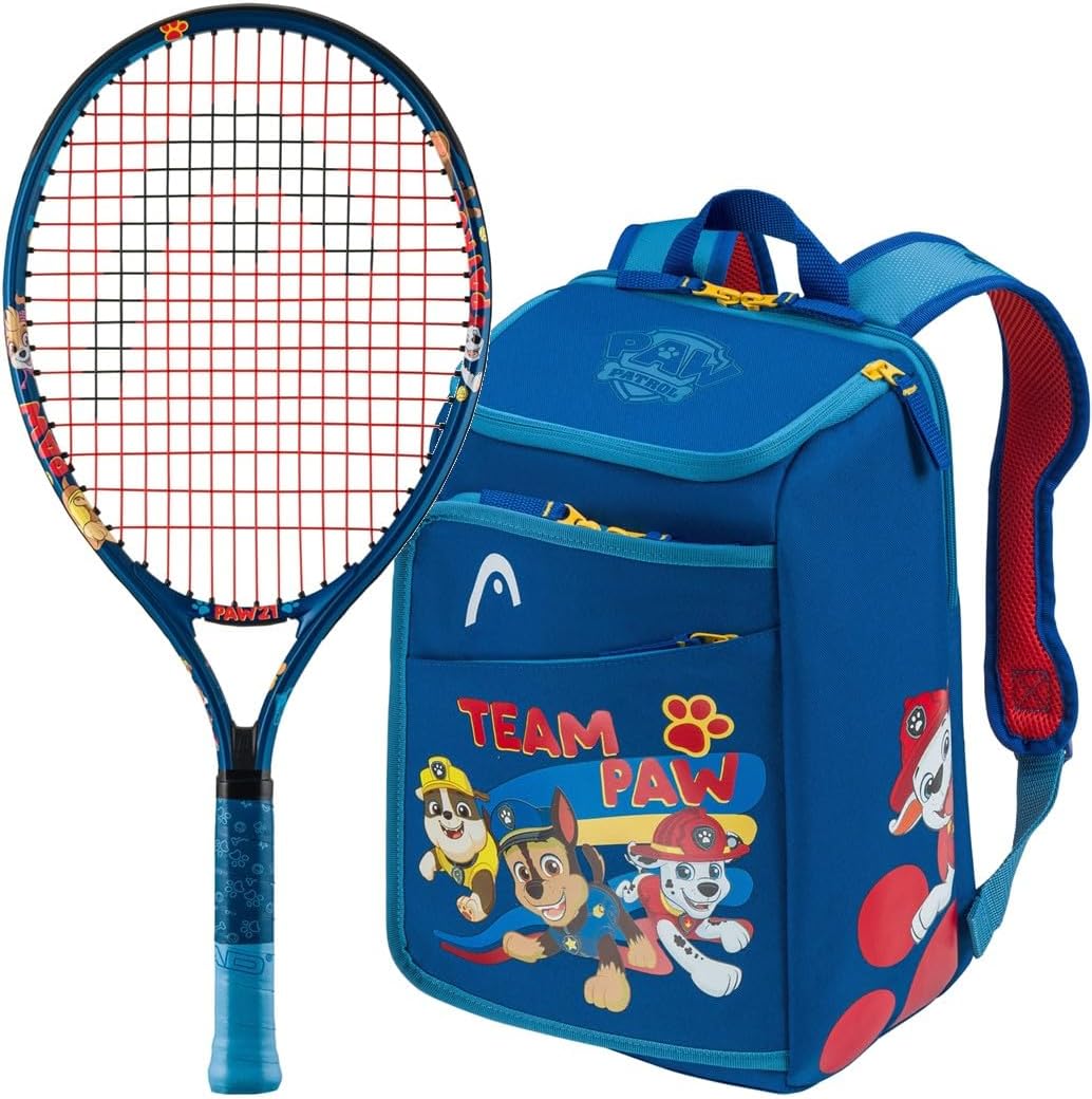 Head Paw Junior Tennis Racquet (Blue) Bundled w a Paw Backpack – Optional Tennis Balls and Overgrips