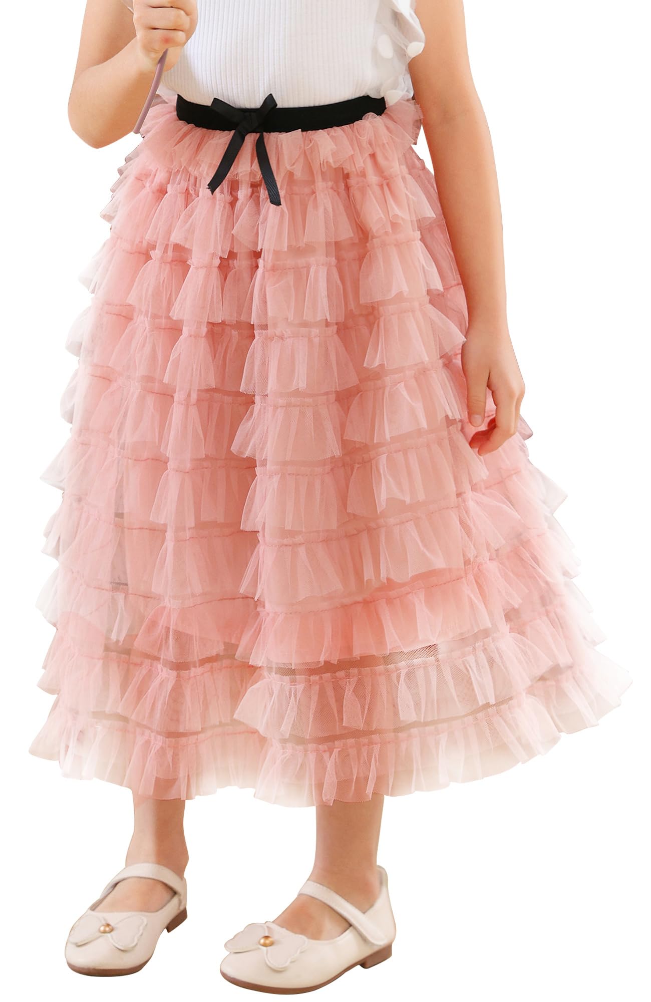 FEOYA Gonna tutù per bambine e ragazze, gonna in rete elasticizzata in vita, gonna in tulle al ginocchio, gonna lunga da principessa, per 4-14 anni