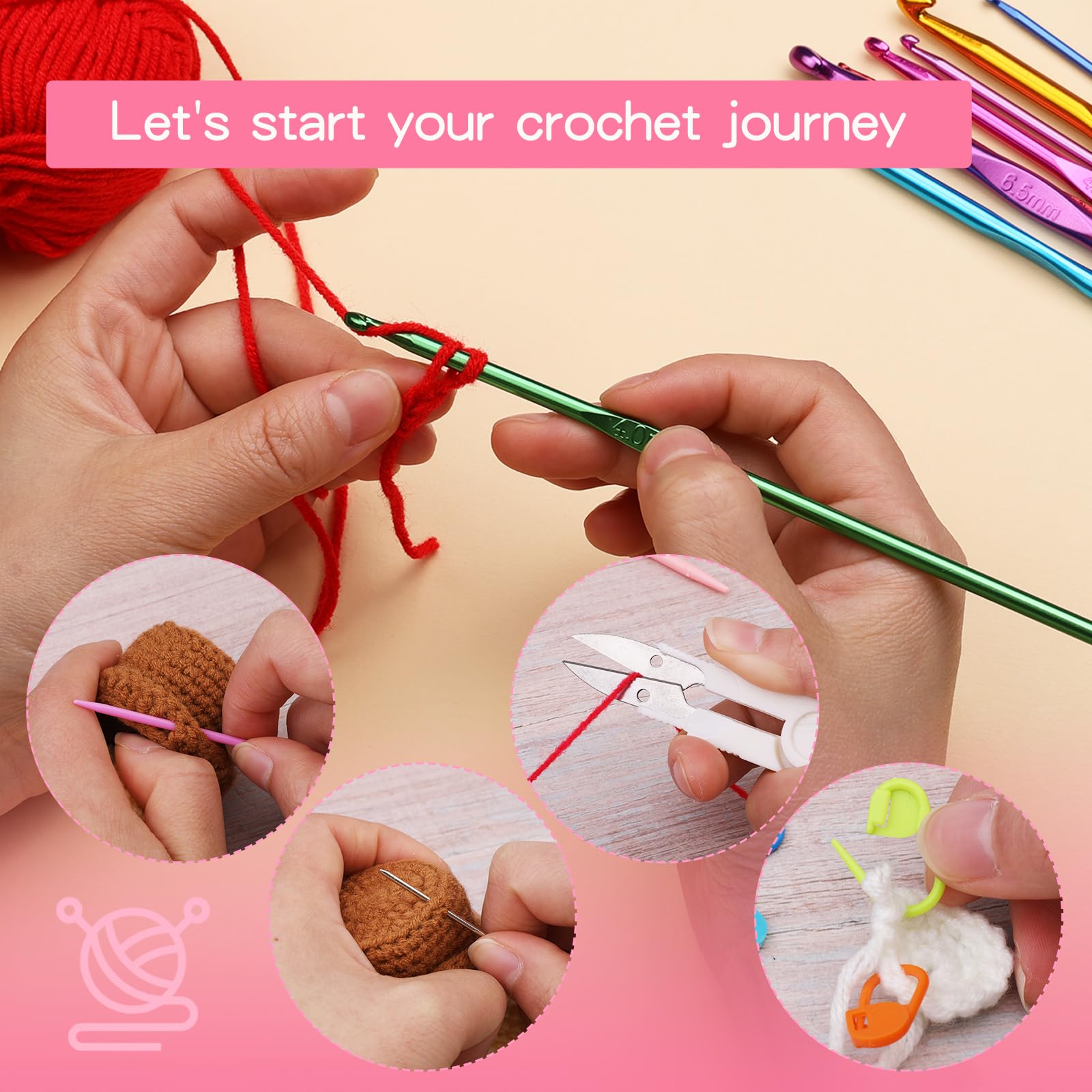 Kit Arte Juego De 60 Agujas De Ganchillo Con Estuche De Almacenamiento, Kit  Ergonómico De Ganchillo Con Agujas De Coser A Mano, Kit De Ganchillo Para  Principiantes Para Manualidades Y Manos Artríticas, image size:1600x1600