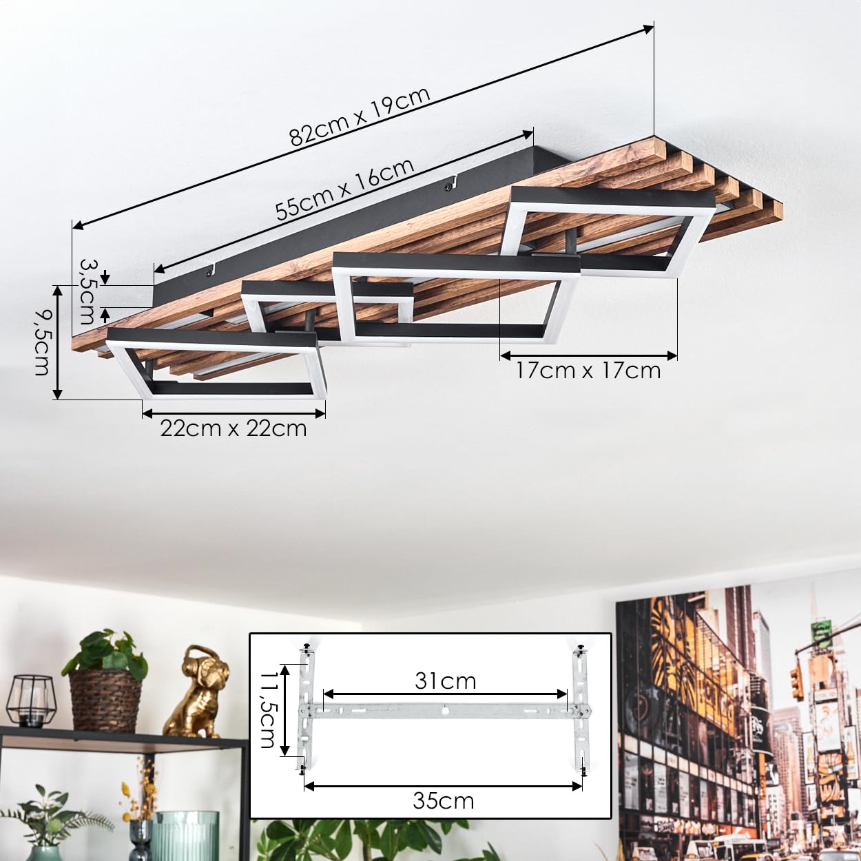 HOFSTEIN LED Deckenleuchte 'Cascada' – 18W, 3000K, Schwarz/braun/weiß | Modernes Design Für Wohnzimmer, Schlafzimmer, Flur