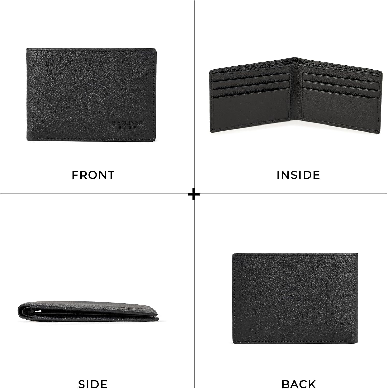 BERLINER BAGS Premium Genuine Leather Wallet for Men Kees, RFID Blocking, Bifold, Front Pocket Slim Wallet, 10 Card Holder, Bills Compartment, Gift Box - Black