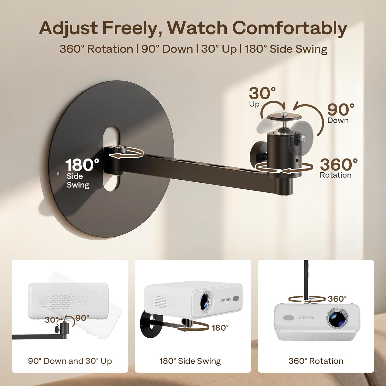 Aurzen D1R Cube Projector Bundle with Projector Wall Mount Shelf