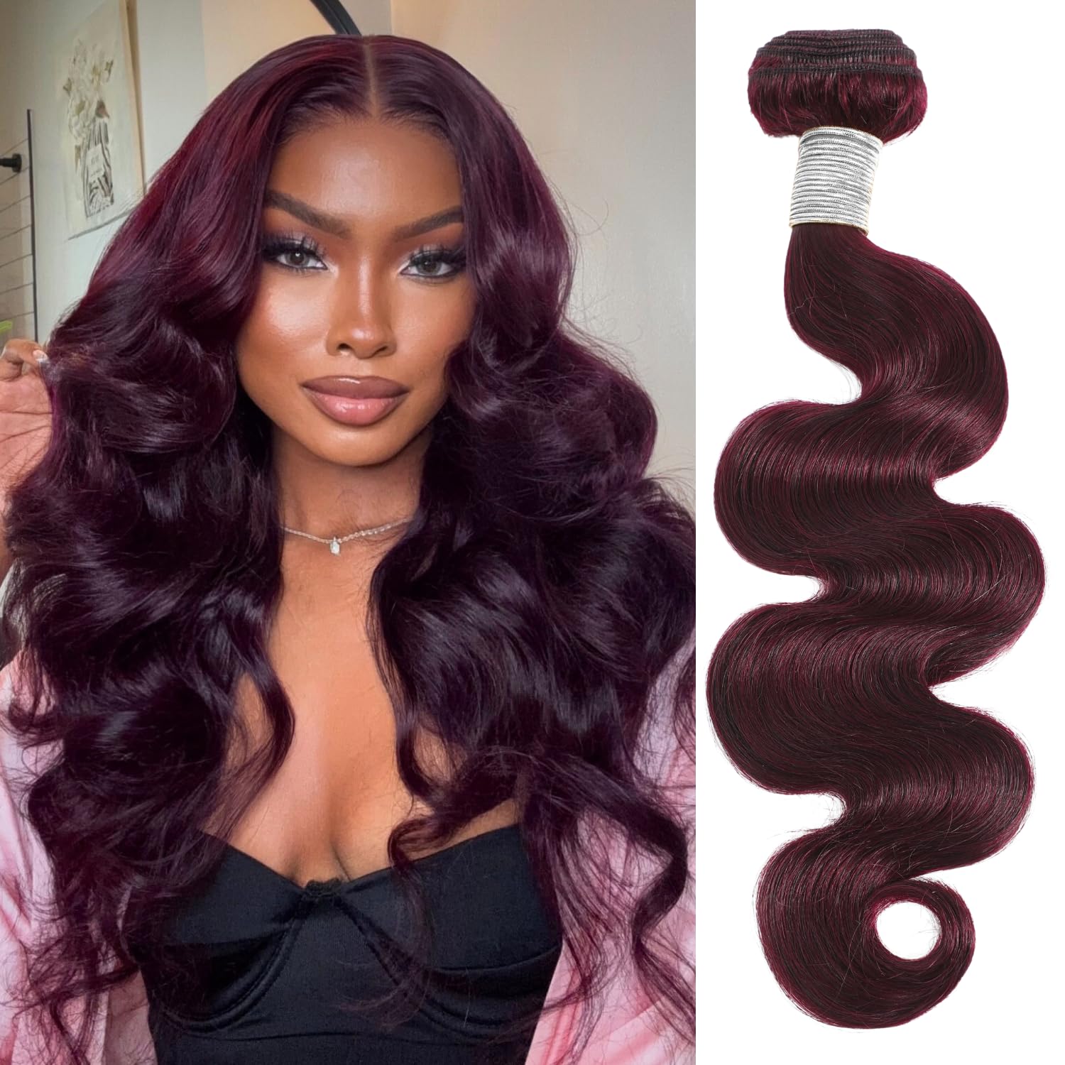 Amazon.com : ALHER 99j Body Wave 1 Bundle Human Hair 28 Inch  display picture 2