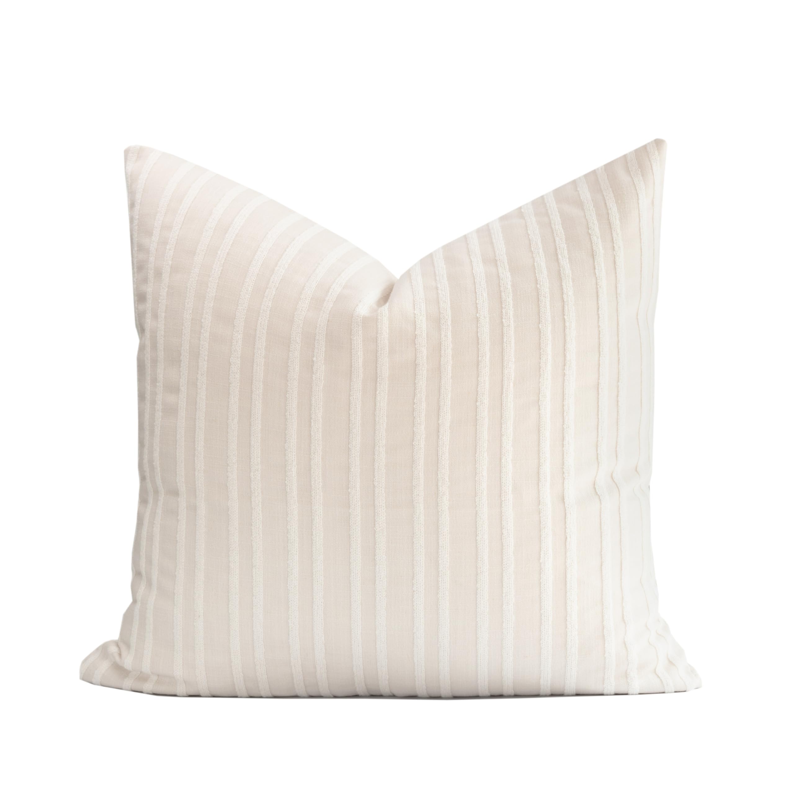 Crumbs Home Modern Farmhouse Fall Linen Indoor Outdoor Throw Pillow Cover Only, 22"x22" Water Repellent for Patio, Backyard, Couch, Neutral Beige