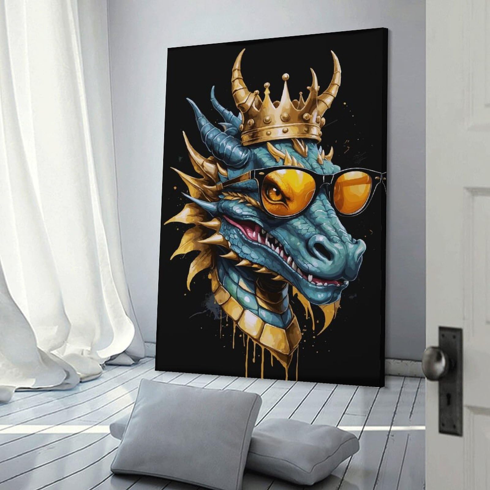 Junmoney Wall Picture Print Cool Dragon King with Sunglasses, 20x30inch(50x75cm), for Wall Displays, Bedrooms Or Room Updates, Wall Decor Suited to Curated Displays