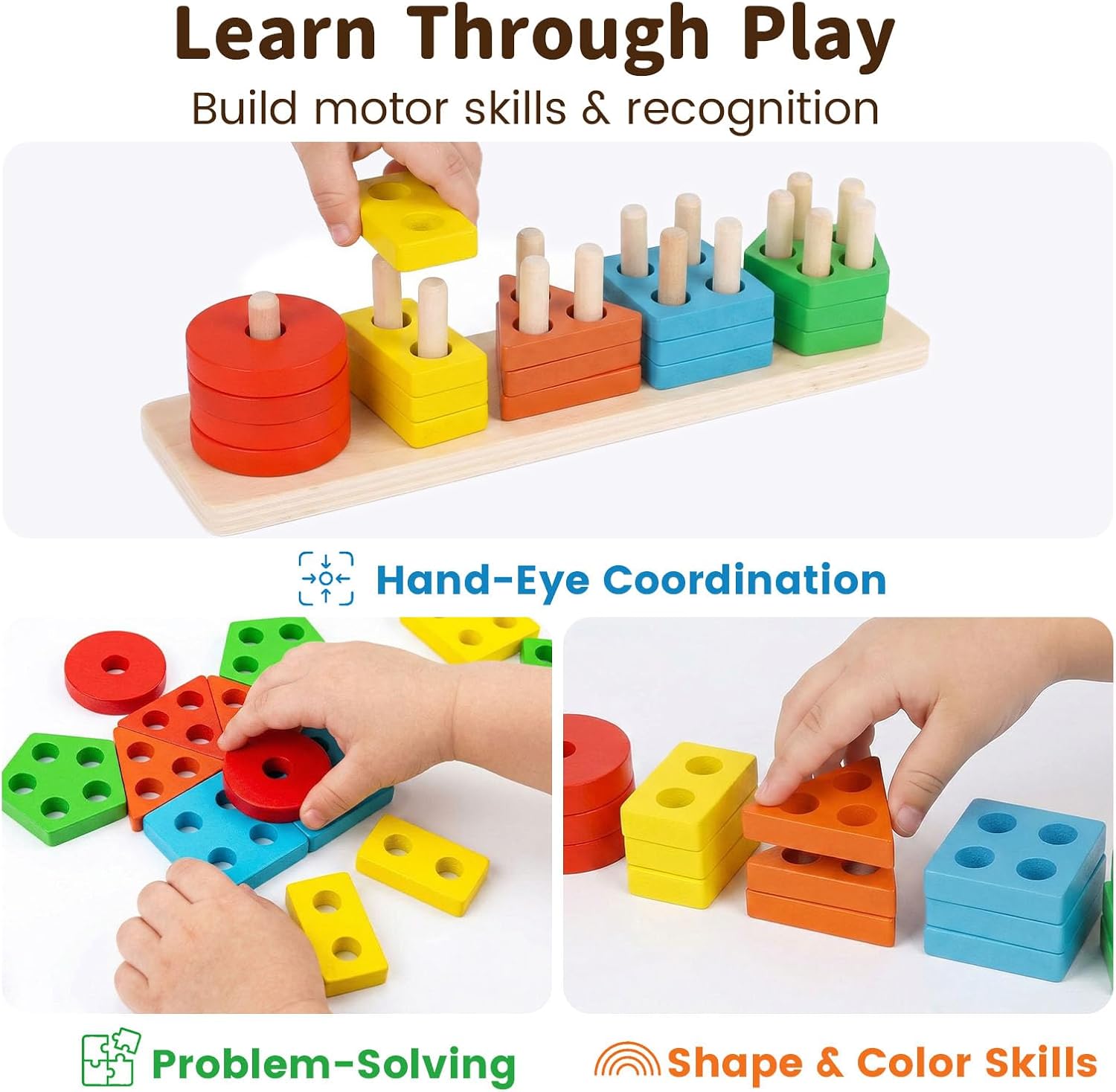 3 otters Wooden Sensory Toys for Toddlers Montessori Stacking and Sorting Learning Toy Activities Puzzles 20 PCS Medium