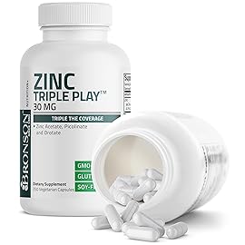 Bronson Zinc Triple Play 30mg Triple Coverage Immune Support with Zinc Acetate, Picolinate & Orotate - Immune, Antioxidant & Skin Health Support - 250 Vegetarian Capsules