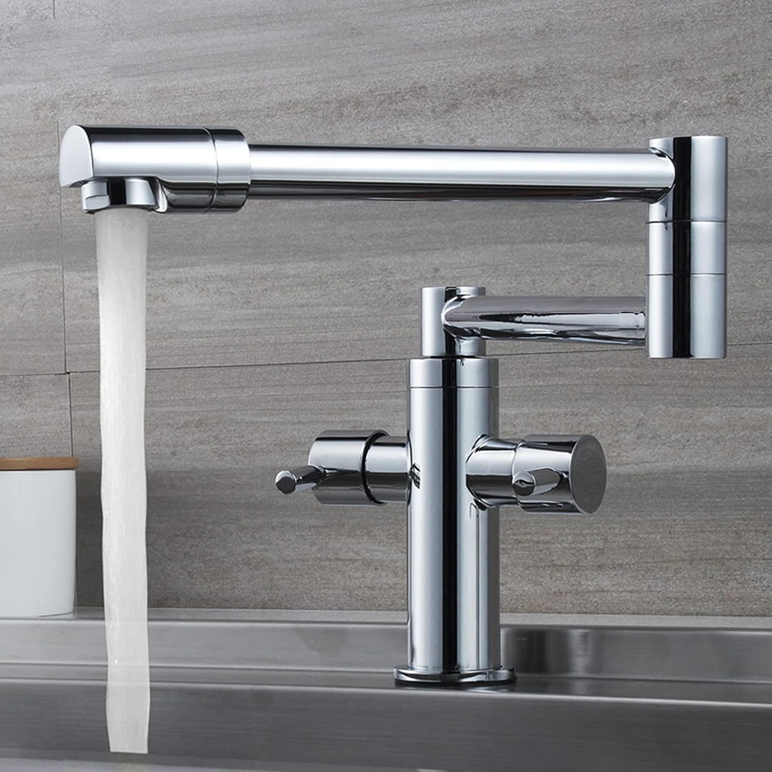 Kitchen Faucet, Rotating Folding Retractable Sink with 1 Hole Deck Mounted, Brass Double Handles Hot and Cold Water Mixer Tap, Electroplating