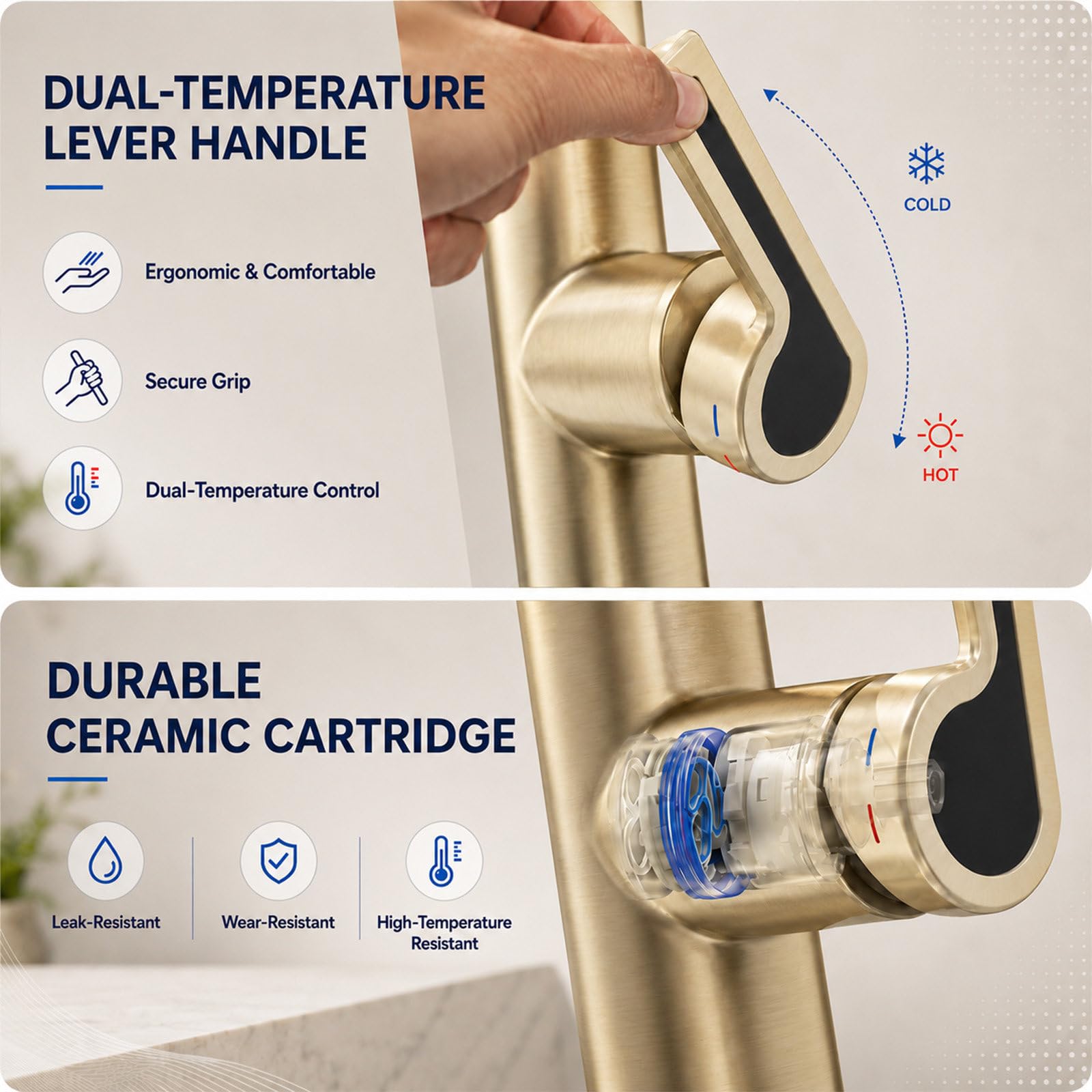 Grifo de Lavabo Extraíble para Baño, Monomando de Latón para Agua Fría y Caliente, 3 Modos de Flujo de Agua, Grifería con Caño Estirable, Incluye Mangueras de Entrada