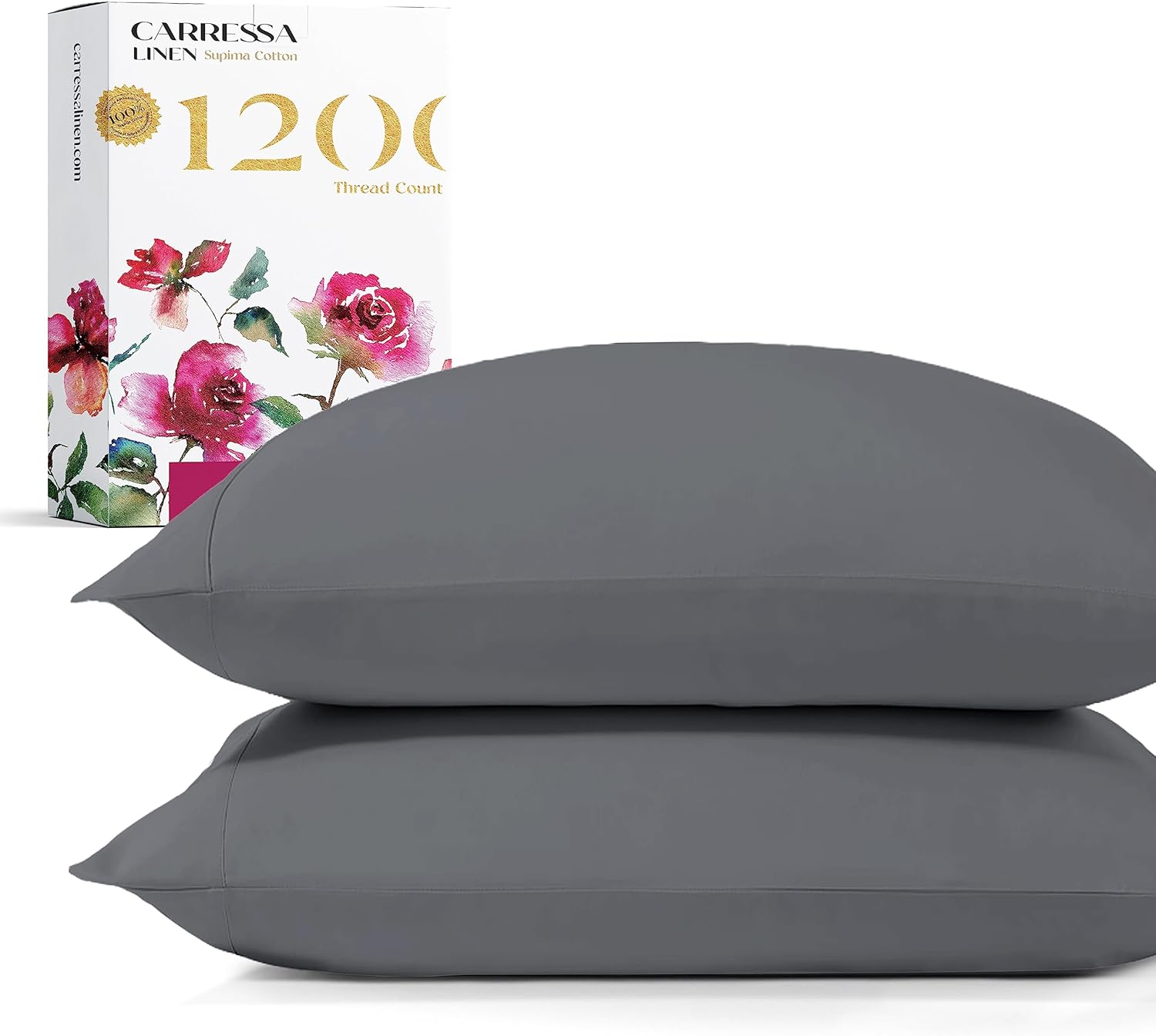 Carressa Linen Luxury Pillow Case 100 Supima Cotton 1200 Thread Count Standard