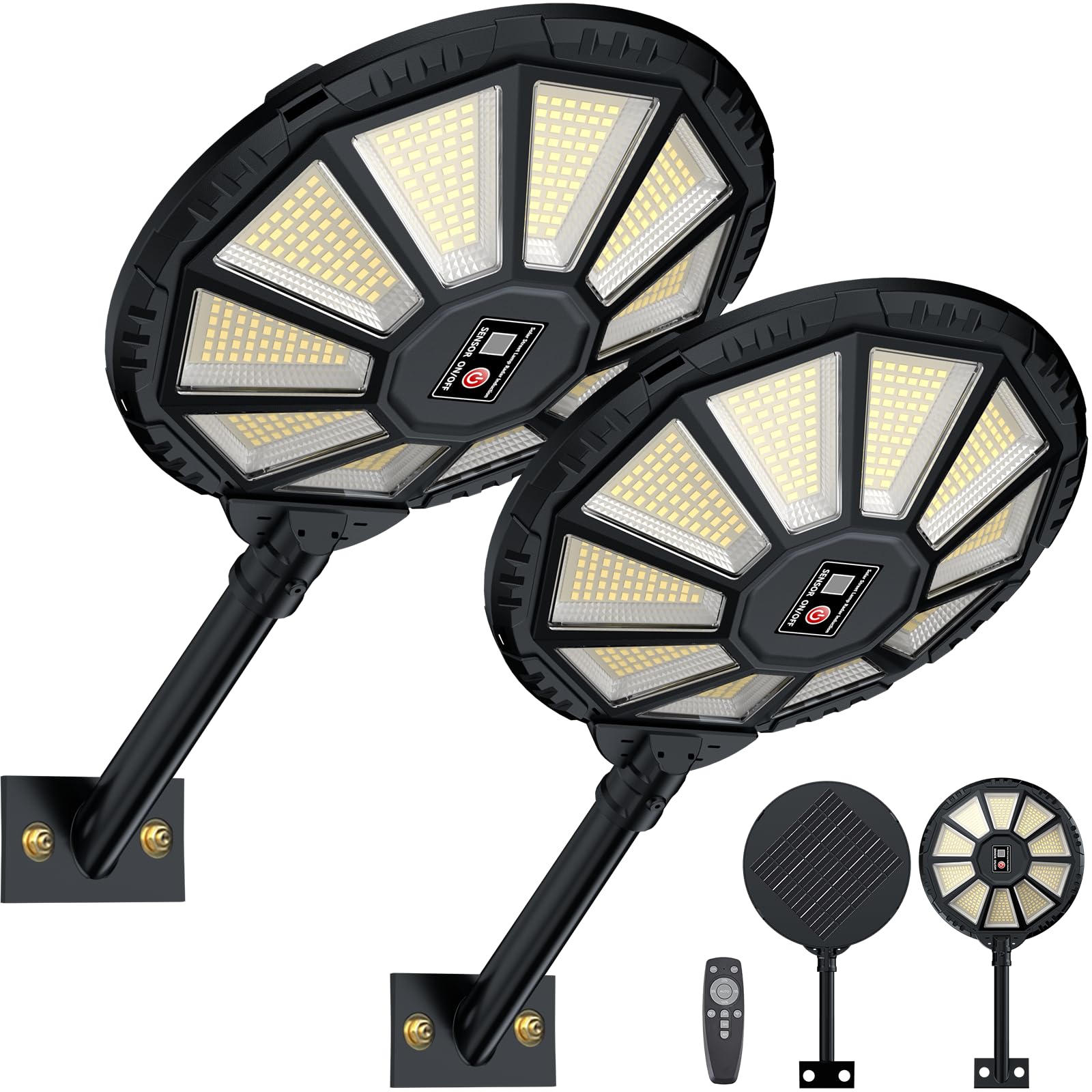 YACAISI Illuminazione esterna solare impermeabile, 8500K, luce solare a LED per esterni con sensore di movimento e telecomando per prato (2PACK)