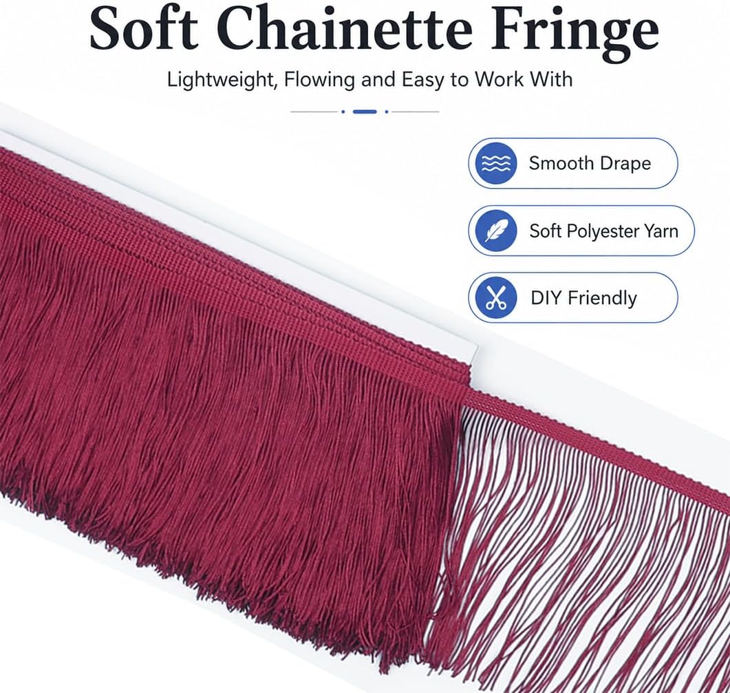 10 Yard 6inch Chainette Fringe Trim Tassel Sewing Trim (Wine Red)