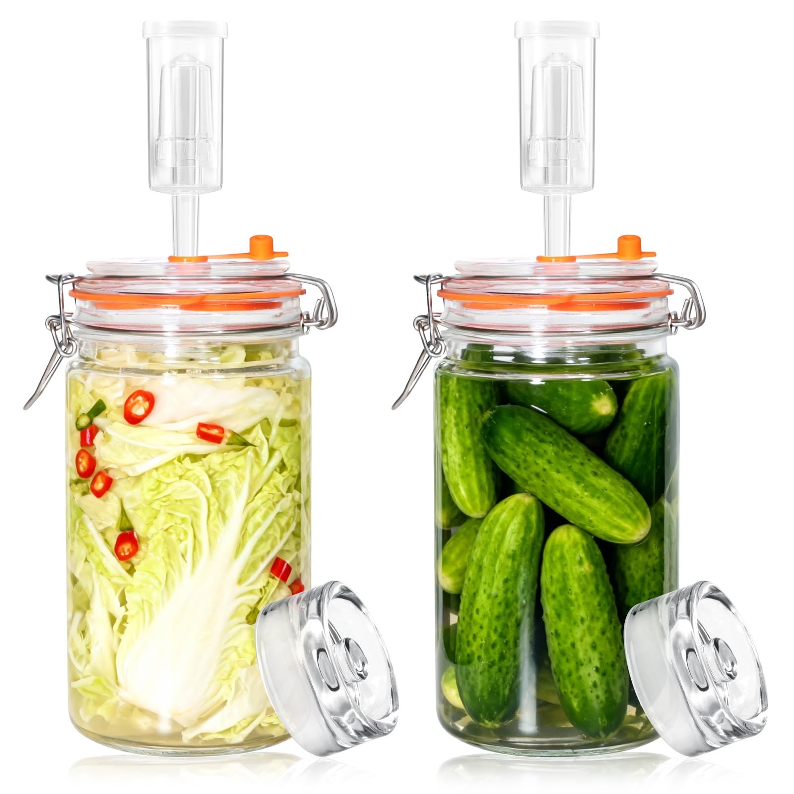 Kit de 2 Tarros de Fermentación de 1,5L con Pesas de Vidrio - Recipiente para Kimchi, Chucrut, Kombucha y Verduras Encurtidas - Incluye 2 Tarros y 2 Pesas